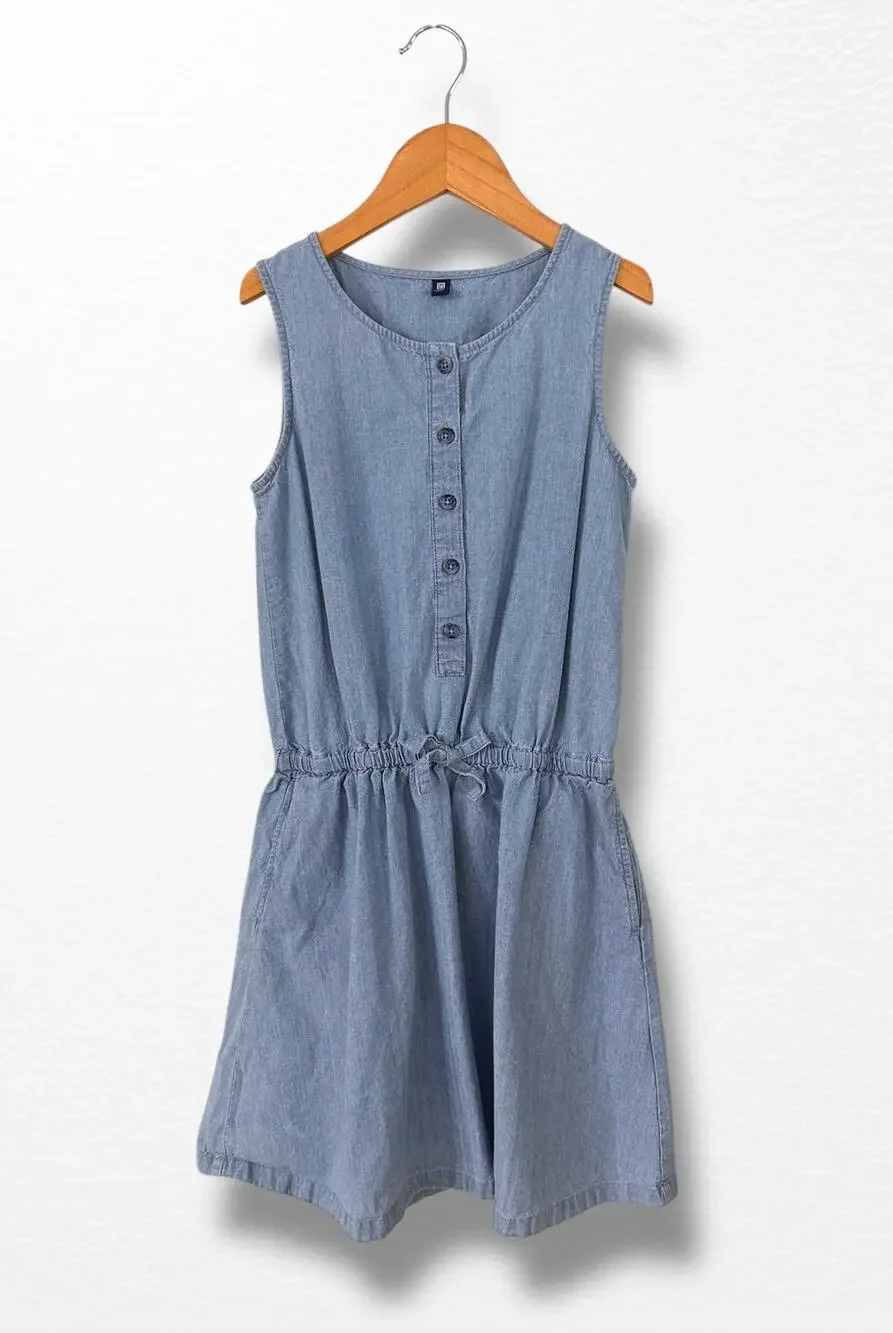 Uniqlo Girls’ Chambray Sleeveless Dress, Size 7/8